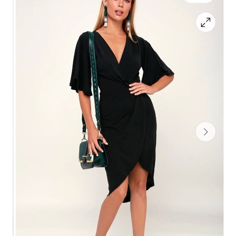 Lulus Dulcet Washed Black Surplice Midi Dress Women's Small Black